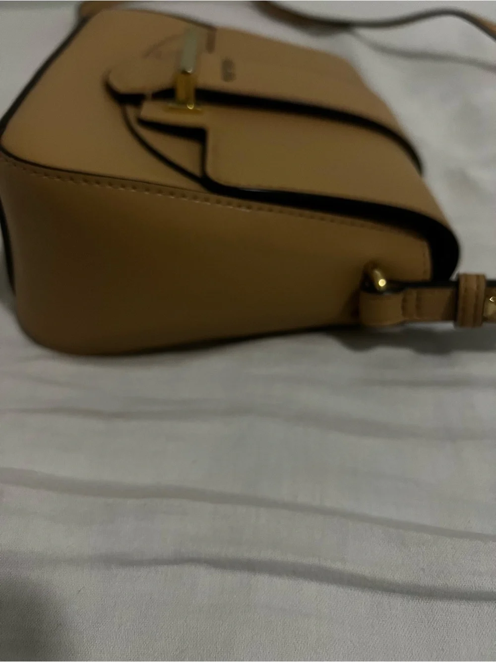 Calvin Klein Tan Faux Leather Crossbody with Gold Accent